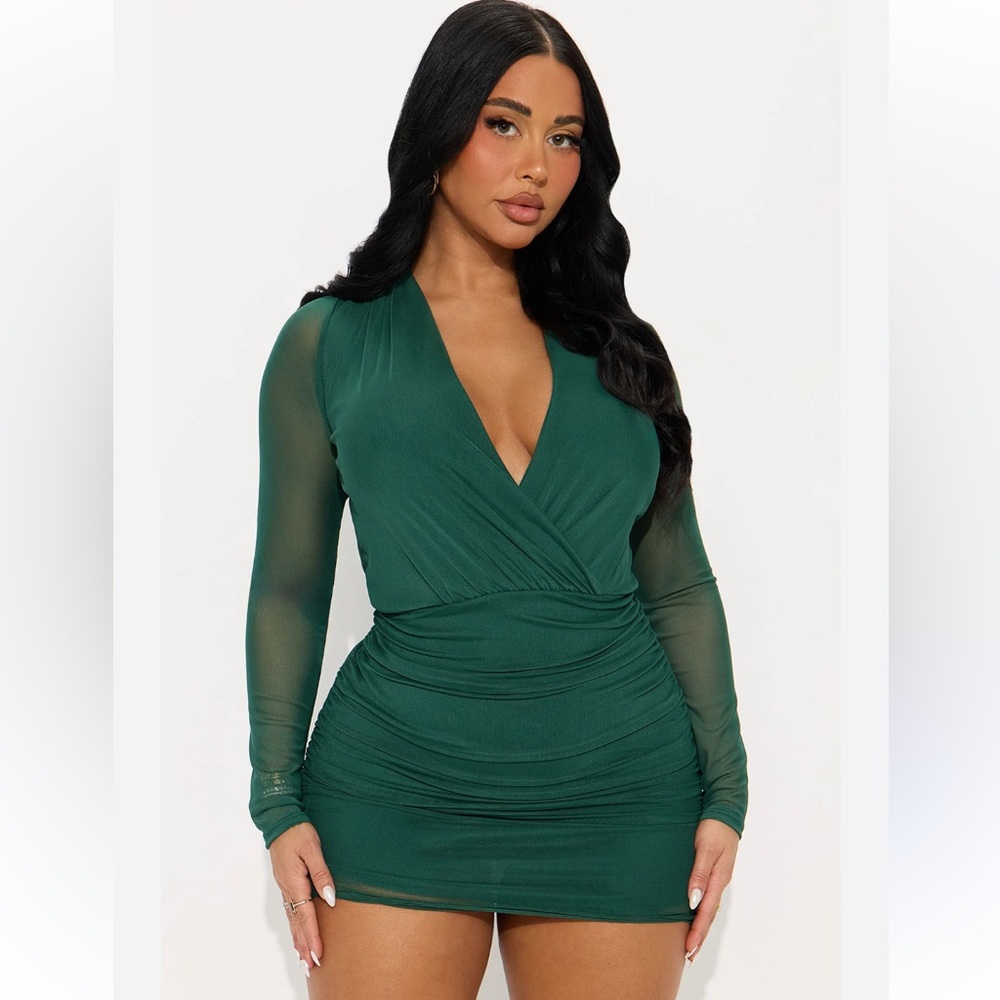 Fashion Nova Teal Long Sleeve Dress